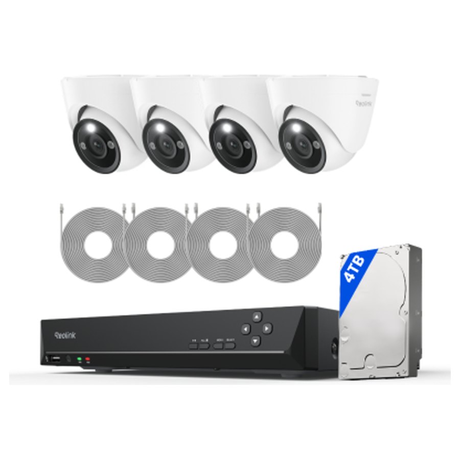 Reolink RLK8-1200D4-A novērošanas komplekts: 8 kanālu ierakstītājs + 4 kupola kameras, 12 MP