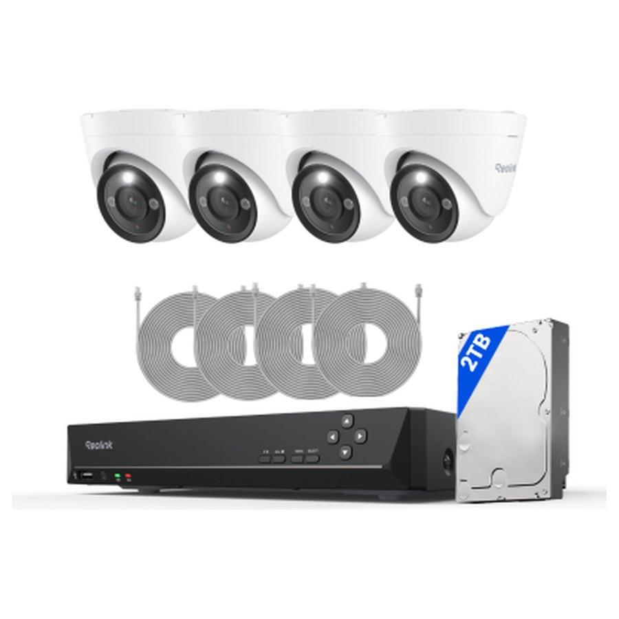 Reolink RLK8-1200D4-A novērošanas komplekts: 8 kanālu ierakstītājs + 4 kupola kameras, 12 MP