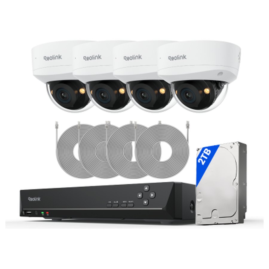Reolink RLK8-1200V4 novērošanas komplekts: 8 kanālu ierakstītājs + 4 kupola kameras, 12 MP