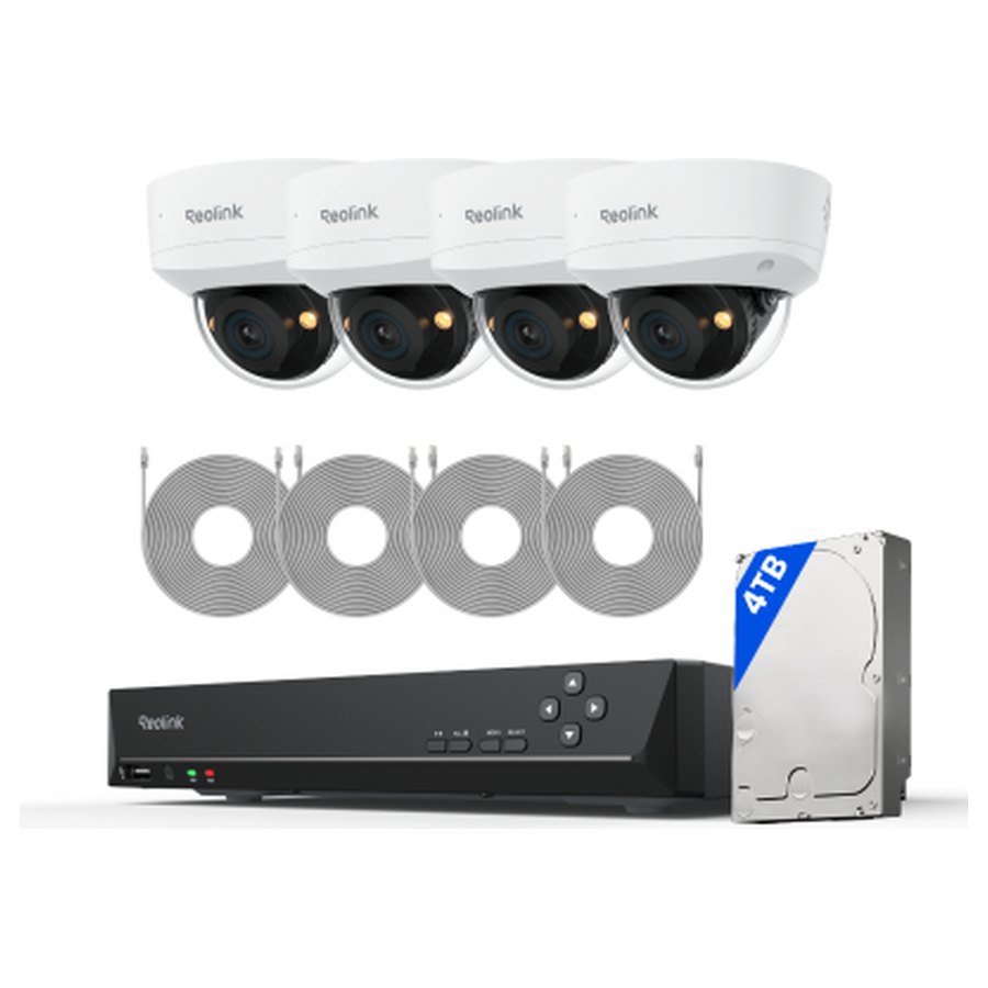 Reolink RLK8-1200V4 novērošanas komplekts: 8 kanālu ierakstītājs + 4 kupola kameras, 12 MP