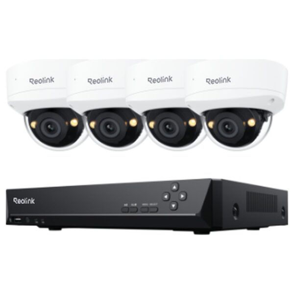 Reolink RLK8-500V4 novērošanas komplekts: 8 kanālu ierakstītājs + 4 kupola kameras, 5 MP