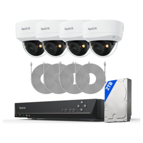 Reolink RLK8-800V4 novērošanas komplekts: 8 kanālu ierakstītājs + 4 kupola kameras, 4K