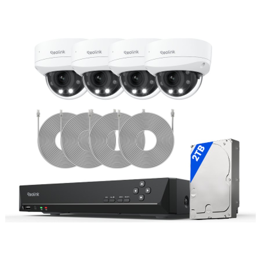 Reolink RLK8-843V4 novērošanas komplekts: 8 kanālu ierakstītājs + 4 kupola kameras ar tālummaiņu, 4K